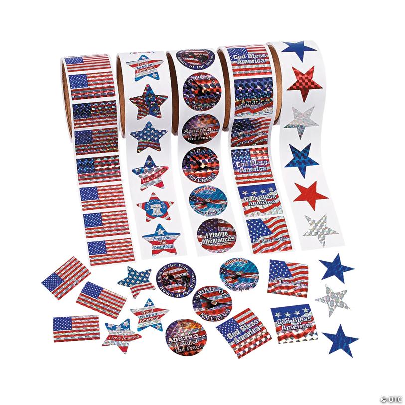 1 1/2" Bulk Classic Patriotic Paper Sticker Roll Assortment - 500 Stickers | USA Decoration®