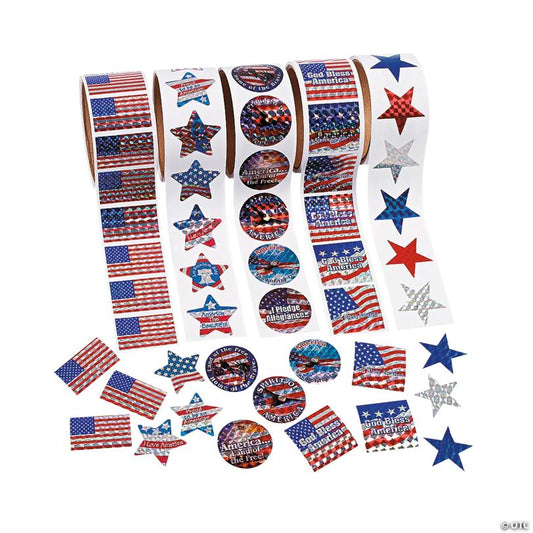 1 1/2" Bulk Classic Patriotic Paper Sticker Roll Assortment - 500 Stickers | USA Decoration®