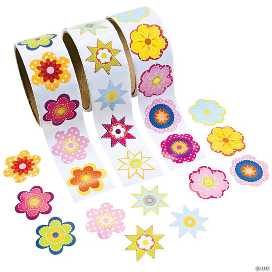 1 1/2" Bulk Flower Paper Rolls of Stickers Assortment - 300 Pc. | USA Decoration®