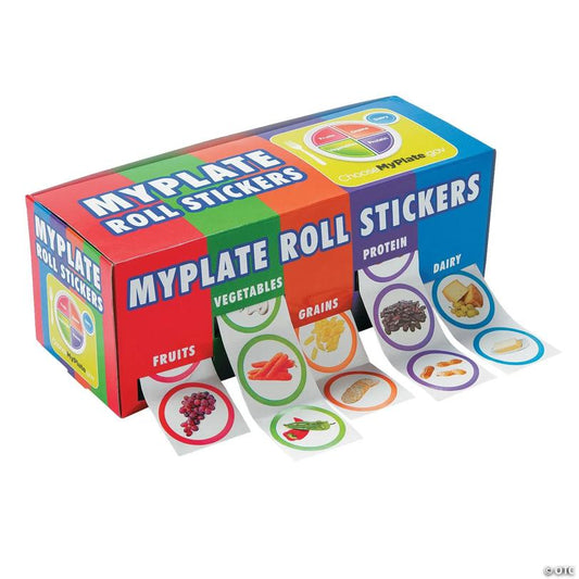 1 1/2" Bulk MyPlate Food Groups Multicolor Paper Rolls of Stickers - 500 Pc. | USA Decoration®