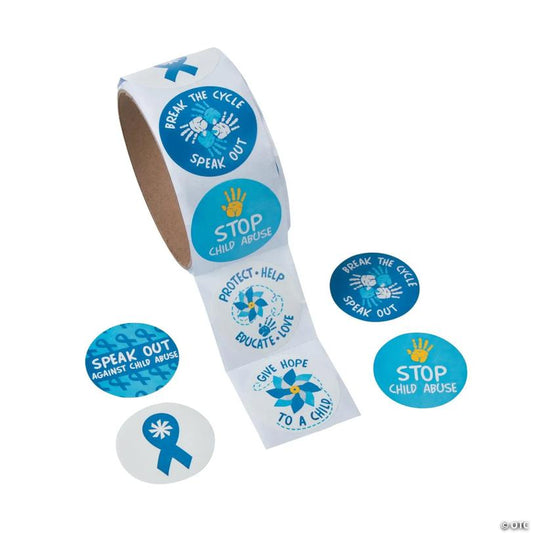 1 1/2" Child Abuse Awareness Paper Sticker Roll - 100 Pc. | USA Decoration®