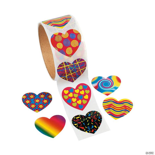 1 1/2" Everyday Fun Funky Pattern Heart Sticker Roll - 100 Pc. | USA Decoration®