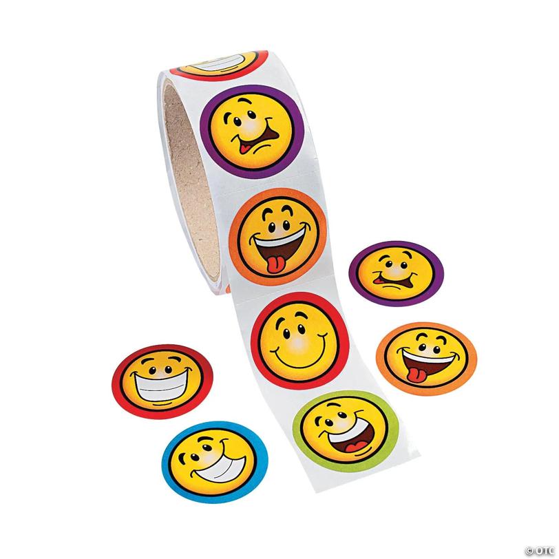 1 1/2" Goofy Smile Face Multicolor Paper Sticker Roll - 100 Pc. | USA Decoration®
