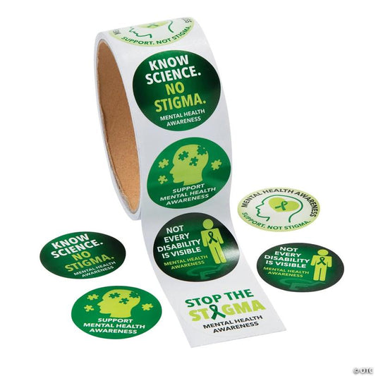 1 1/2" Green Mental Health Awareness Paper Sticker Roll - 100 Pc. | USA Decoration®