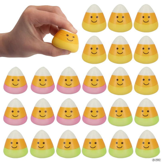 1 1/2" Mini Multicolor Halloween Smiling Candy Corn Foam Stress Toys – 24 Pc.