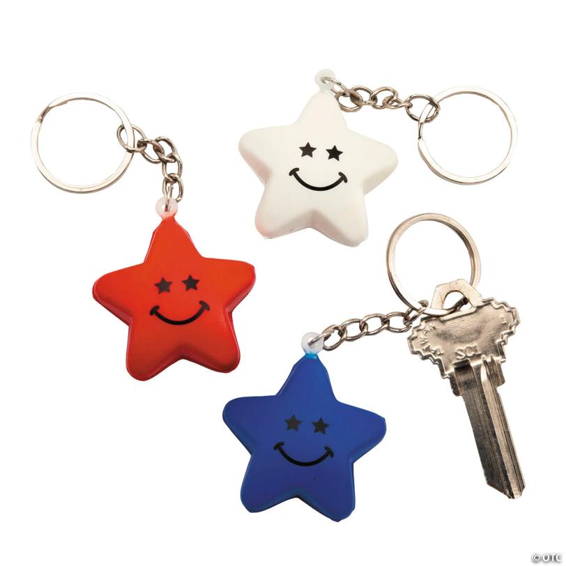 1 1/2" Mini Patriotic Star Foam Stress Toy Keychains – 12 Pc.