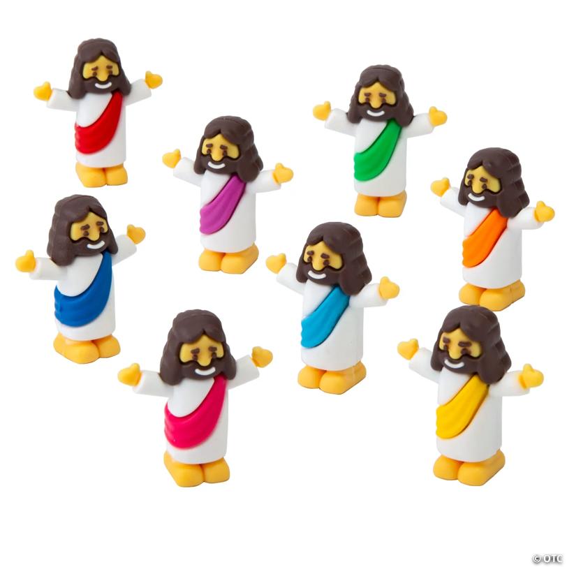 1 1/2" Mini Religious Jesus Figurines in Bright Color Sash Assortment - 24 Pc.