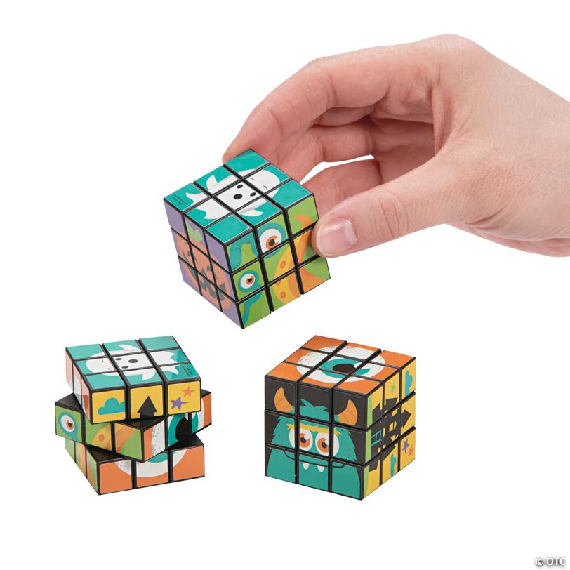 1 1/2" Mini Silly Monster Multicolor Plastic Puzzle Cubes - 12 Pc.