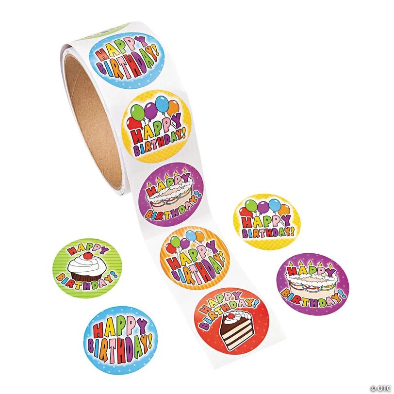 1 1/2" Multicolor Happy Birthday Sticker Roll - 100 Pc. | USA Decoration®