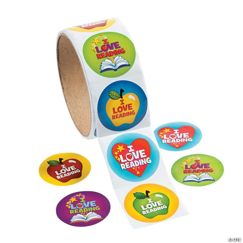 1 1/2" Multicolor I Love Reading Paper Sticker Roll - 100 Pc. | USA Decoration®