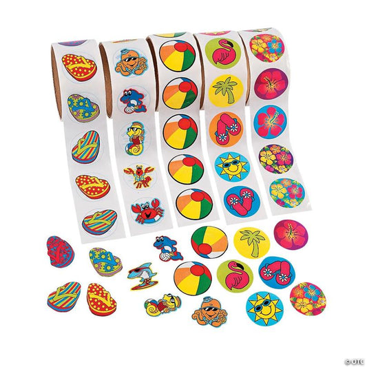 1 1/2" Multicolor Tropical Rolls of Sticker Assortment - 500 Stickers | USA Decoration®