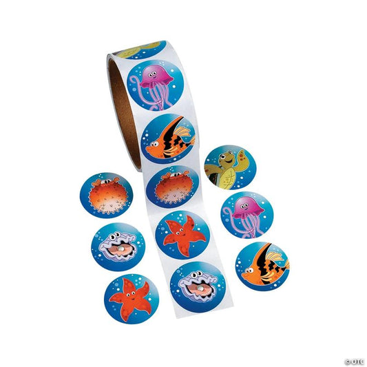1 1/2" Multicolor Tropical Sea Creatures Paper Sticker Roll - 100 Pc. | USA Decoration®