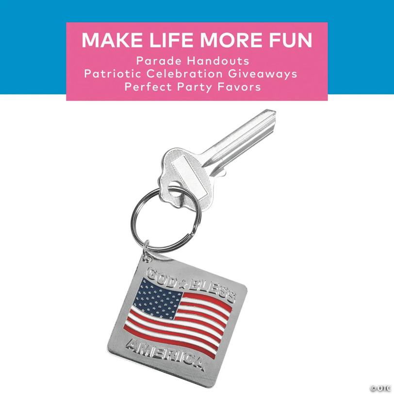 1 1/2" Patriotic Religious God Bless America Keychains - 12 Pc.