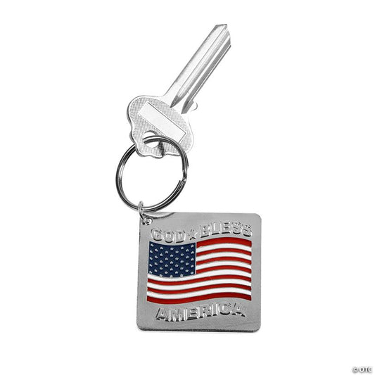 1 1/2" Patriotic Religious God Bless America Keychains - 12 Pc.