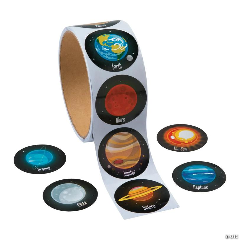 1 1/2" Planets of the Solar System Paper Sticker Roll - 100 Pc. | USA Decoration®