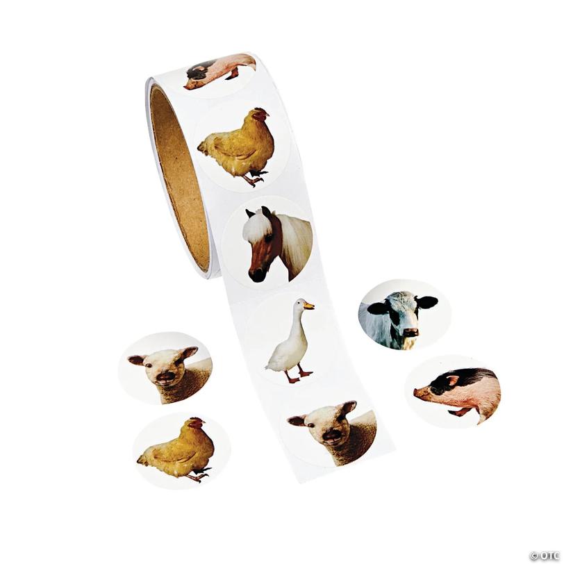 1 1/2" Realistic Farm Animal Photo Paper Sticker Roll - 100 Pc. | USA Decoration®