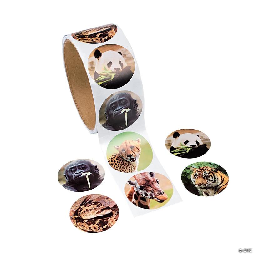1 1/2" Realistic Zoo Animal Photo Paper Sticker Roll - 100 Pc. | USA Decoration®