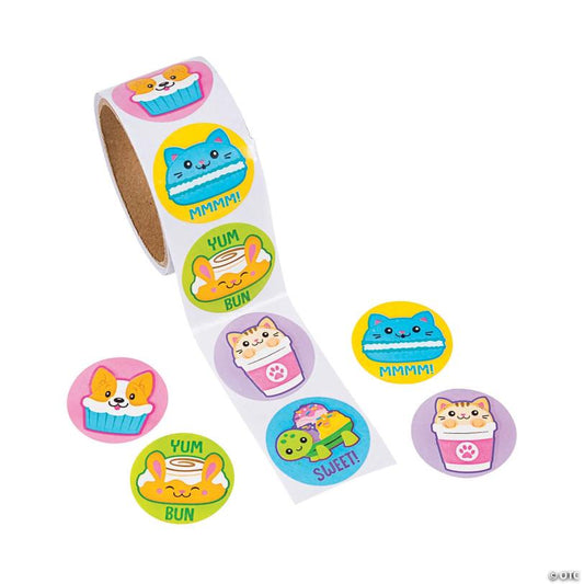 1 1/2" Scented Multicolor Foodimals Paper Sticker Roll - 100 Pc. | USA Decoration®