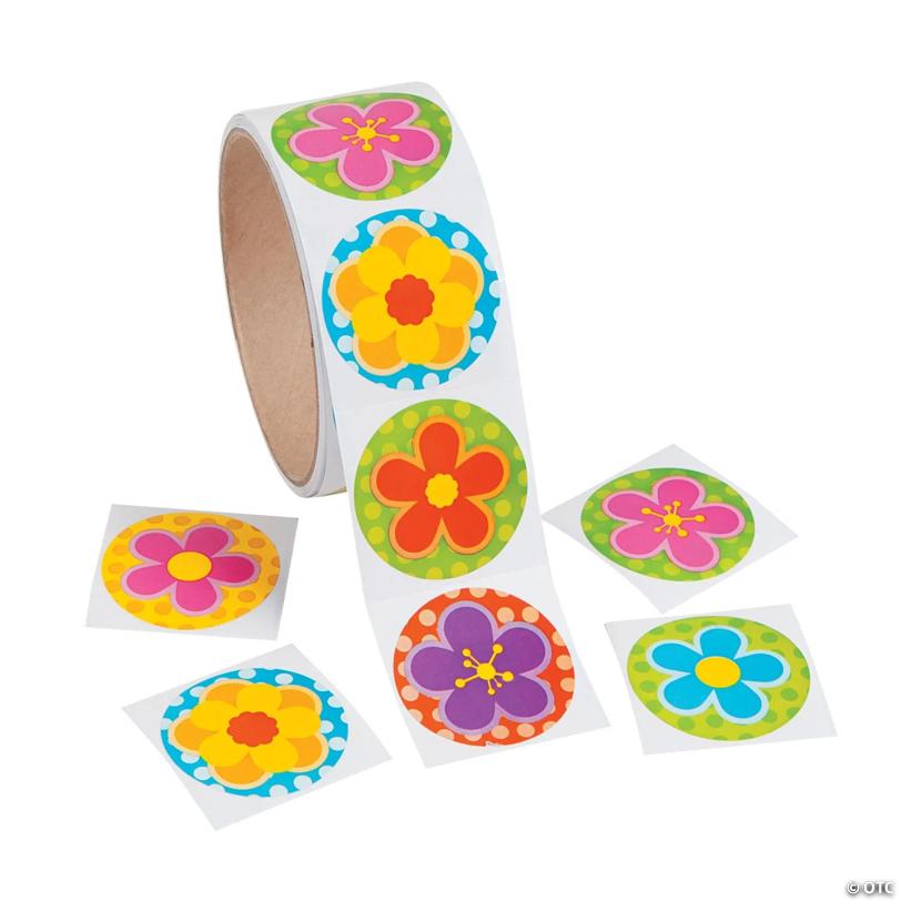 1 1/2" Spring Bright Flower Multicolor Paper Sticker Roll - 100 Pc. | USA Decoration®