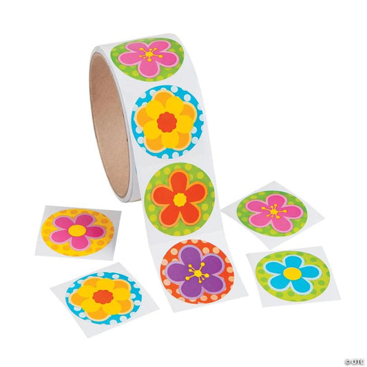 1 1/2" Spring Bright Flower Multicolor Paper Sticker Roll - 100 Pc. | USA Decoration®