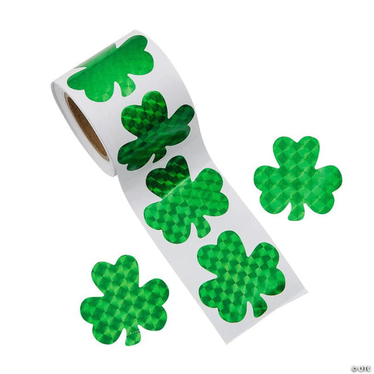 1 1/2" St. Patrick’s Day Green Prism Shamrocks Sticker Roll - 100 Pc. | USA Decoration®