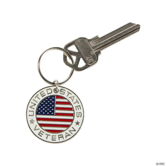 1 1/2" United States Veteran Flag Metal Keychains - 12 Pc.