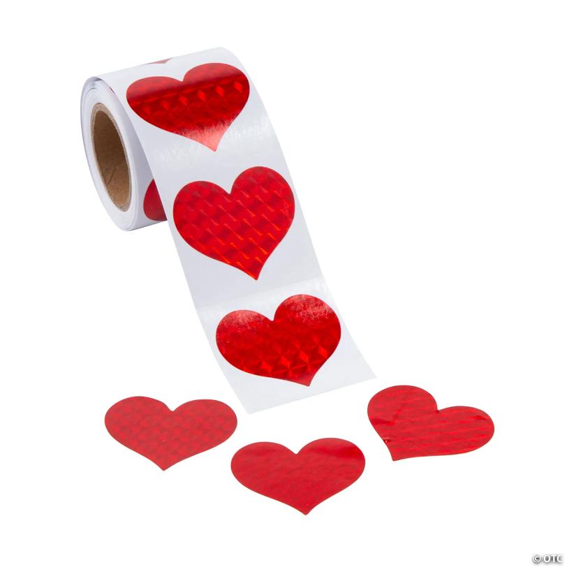 1 1/2" Valentine's Day Red Prism Hearts Sticker Roll - 100 Pc. | USA Decoration®