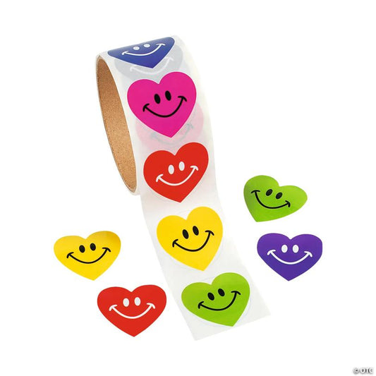 1 1/2" Valentine's Day Smile Face Heart Sticker Roll - 100 Pc. | USA Decoration®