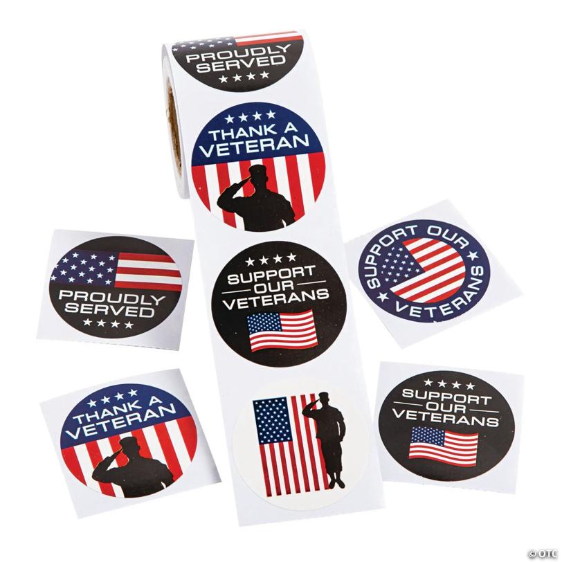 1 1/2" Veteran Support Paper Sticker Roll - 100 Pc.