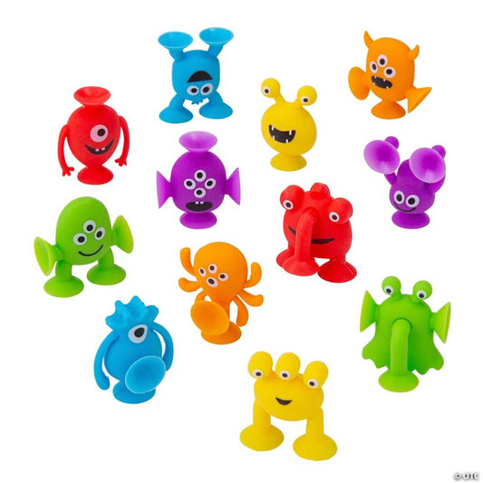 1 1/2" x 1 1/4" Mini Brightly Colored Monsters with Suction Cups - 12 Pc.