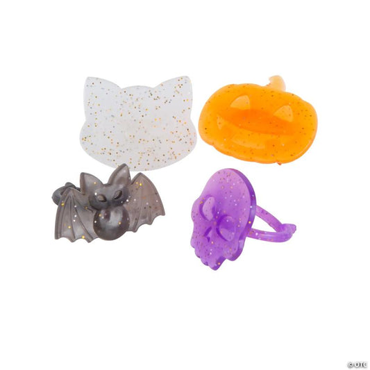1 1/4" Bulk 48 Pc. Halloween Icon-Shaped Plastic Glitter Rings