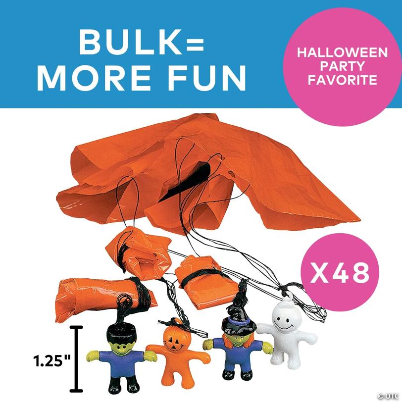 1 1/4" Bulk 48 Pc. Mini Halloween Character Vinyl Paratroopers