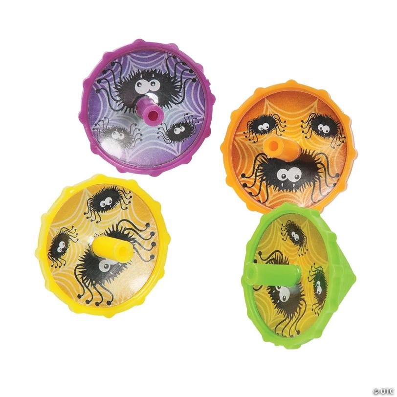 1 1/4" Bulk 72 Pc. Mini Spider Bright Solid Color Plastic Spin Tops