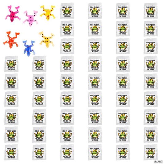 1 1/4" Bulk 96 Pc. Halloween Sticky Frogs with Handout Sticker for 48