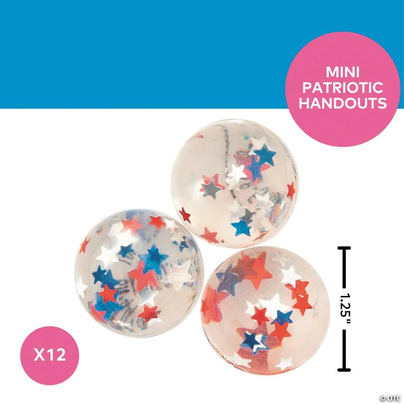 1 1/4" Mini Patriotic Star Rubber Bouncy Balls - 12 Pc.