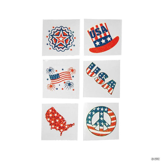1 3/4" Bulk 72 Pc. Patriotic Glitter Temporary Tattoos