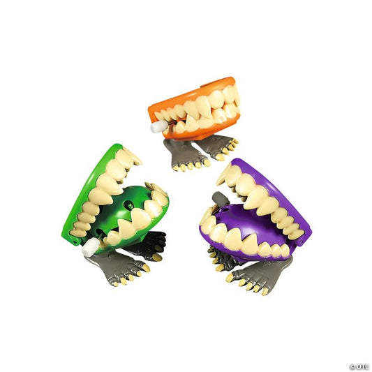1 3/4" Mini Monster Wind-Up Green, Orange & Purple Plastic Chomping Teeth - 12 Pc.