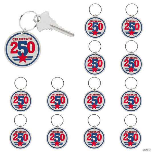 1 3/4" Patriotic America 250th Anniversary Rubber Keychains – 12 Pc.