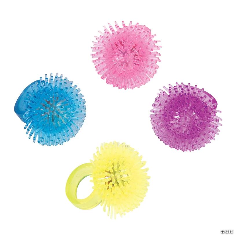 1 3/4" Pink, Purple, Blue & Yellow Flashing Spike Rings - 12 Pc.