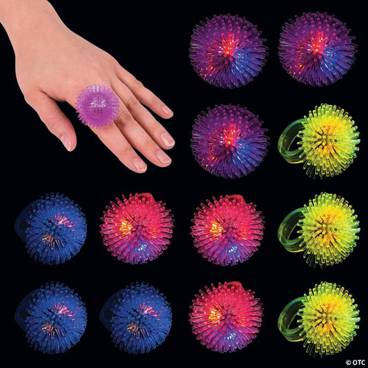 1 3/4" Pink, Purple, Blue & Yellow Flashing Spike Rings - 12 Pc.