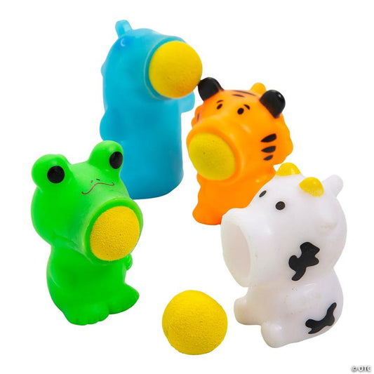 1 3/4" x 2 1/4" Mini Bright Color Animal Ball Popper Toys - 12 Pc.