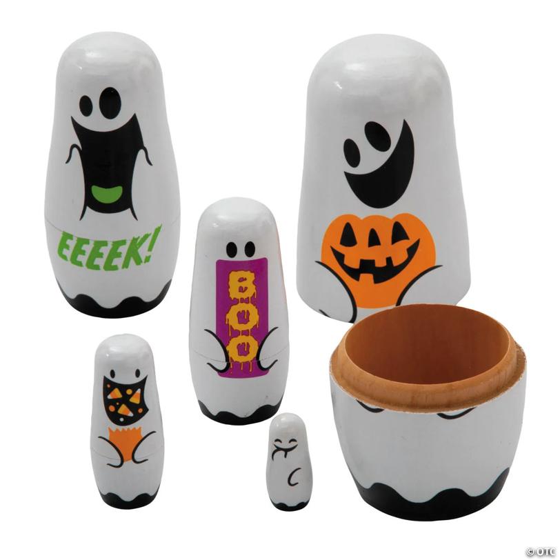 1" – 5" Wood Halloween Ghosts Nesting Character Dolls - 5 Pc.