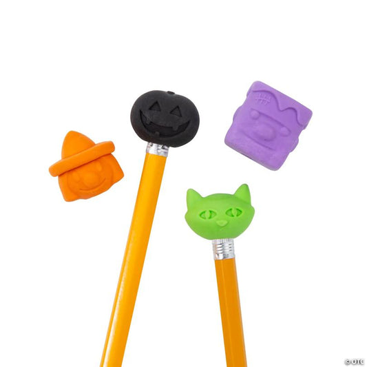 1" Bulk 144 Pc. Orange, Black, Purple & Green Halloween Pencil Top Erasers