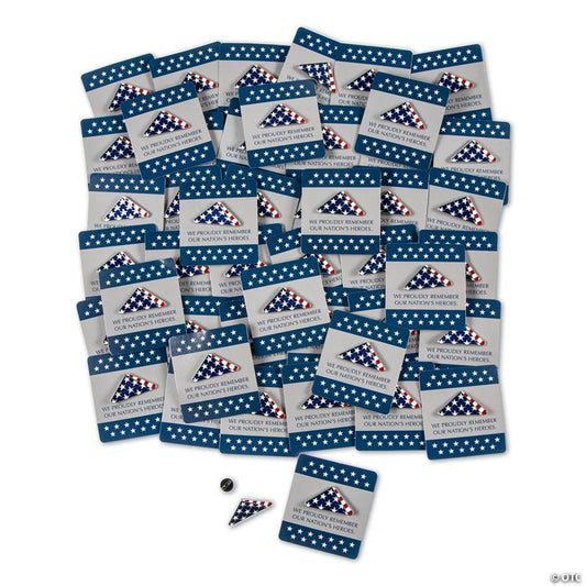 1" Bulk 144 Pc. Patriotic Folded Flag Pins with Card