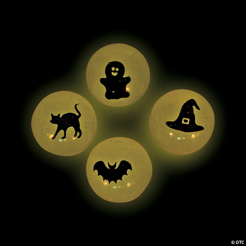 1" Bulk 48 Pc. Mini Glow-in-the-Dark Halloween Rubber Bouncy Ball Assortment