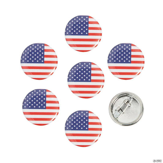 1" Bulk 48 Pc. Mini Patriotic USA Flag Round Metal Buttons