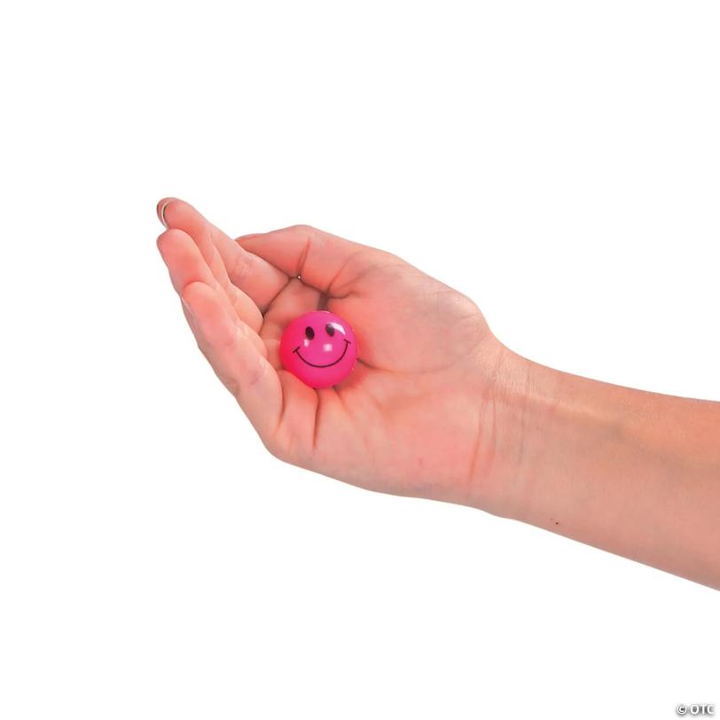 1" Bulk 48 Pc. Mini Smile Face Rubber Bouncy Ball Assortment