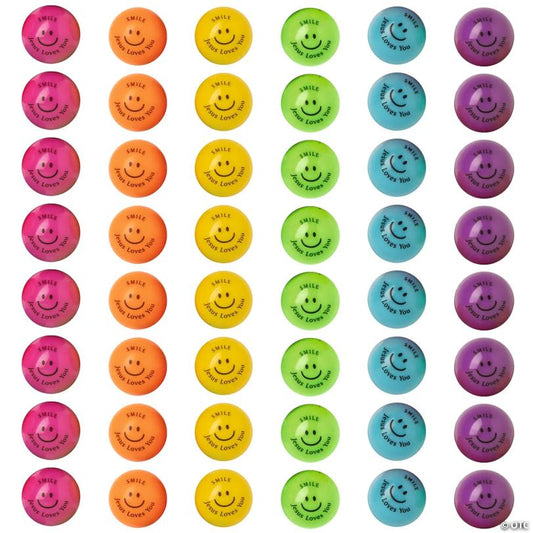 1" Bulk 48 Pc. Mini Smile Jesus Loves You Rubber Bouncy Balls