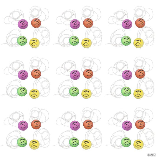 1" Bulk 48 Pc. Smile Jesus Loves You Rubber Stringed Ball Assortment