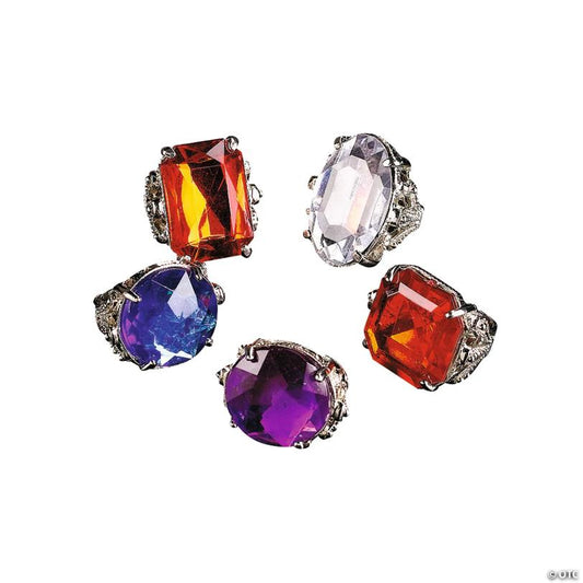 1" Jumbo Rhinestone Gem Acrylic Rings Assortment - 12 Pc.